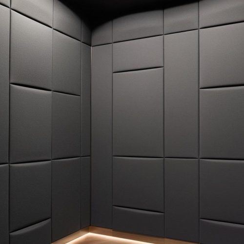 A luxury theater or high-end conference room featuring seamless stretch fabric acoustic panels with a smooth, matte finish, covering an entire wall. (1)